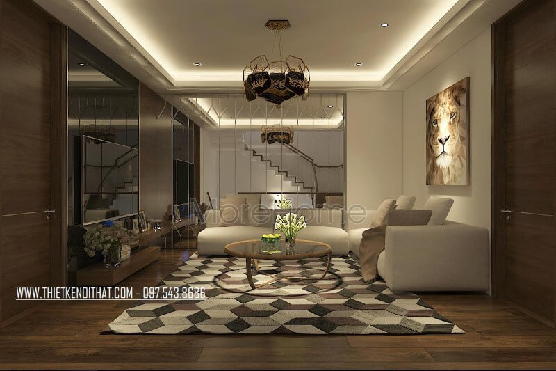 Thiết kế nội thất gỗ phòng khách đẹp, hiện đại cho nhà phố Gardenia Thiết kế phòng khách đẹp