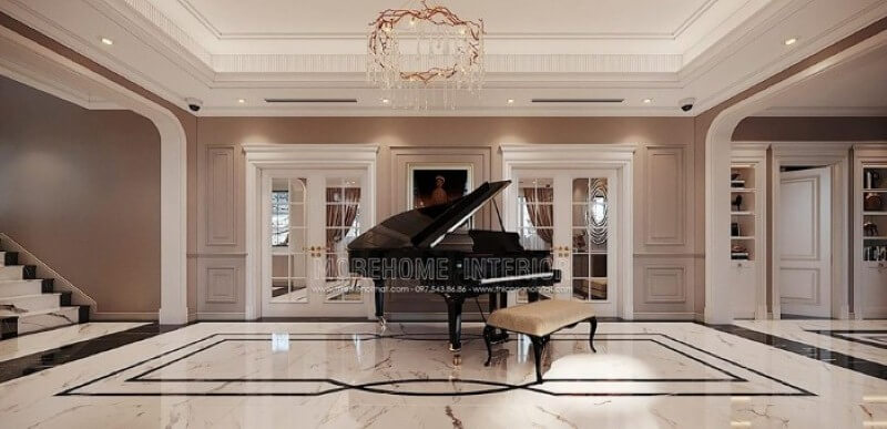 Sắp xếp không gian để bàn piano đẹp trong biệt thự Vinhomes Imperia Hải Phòng. Thiết kế nội thất
