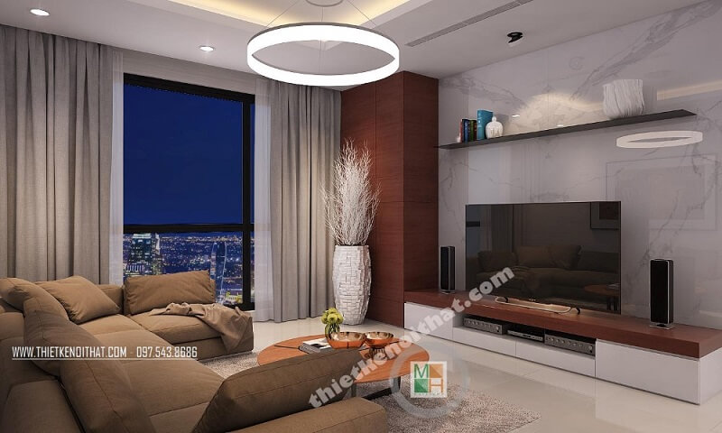Trang trí nội thất phòng khách chung cư hiện đại với bộ sofa bọc vải cao cấp kết hợp đèn trang trí ấn tượng mang đến không gian lí tưởng Tổng hợp những mẫu trang trí phòng khách tinh tế sang trọng