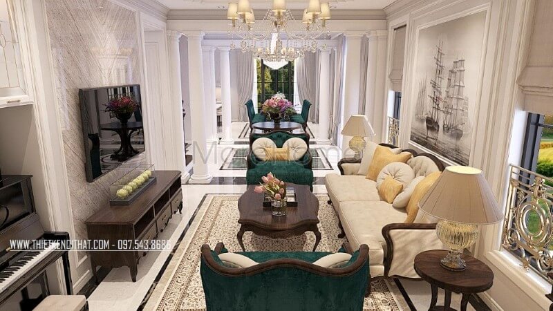 Trang trí nội thất phòng khách gỗ óc chó cao cấp tại Hà Nội, chỉ với sự kết hợp hài hòa 3 tone màu xanh coba - nâu trầm - be, KTS Morehome đã phác họa thành công nên một công trình bâc nhất hàng đầu hiện nay Khám phá các mẫu thiết kế phòng khách sang trọng