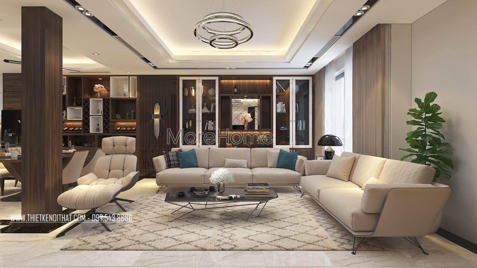 Thiết kế nội thất phòng khách gỗ tự nhiên cho nhà phốbiệt thự hiện đại, sang trọng Thiết kế nội thất