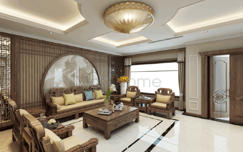 Bộ bàn ghế gỗ óc chó cao cấp cùng đường nét tuyệt đẹp tạo nên không gian đẳng cấp cho phòng khách biệt thự Riverside Nguyễn Duy Trinh Quận 2, Tp. HCM. Thiết kế nội thất