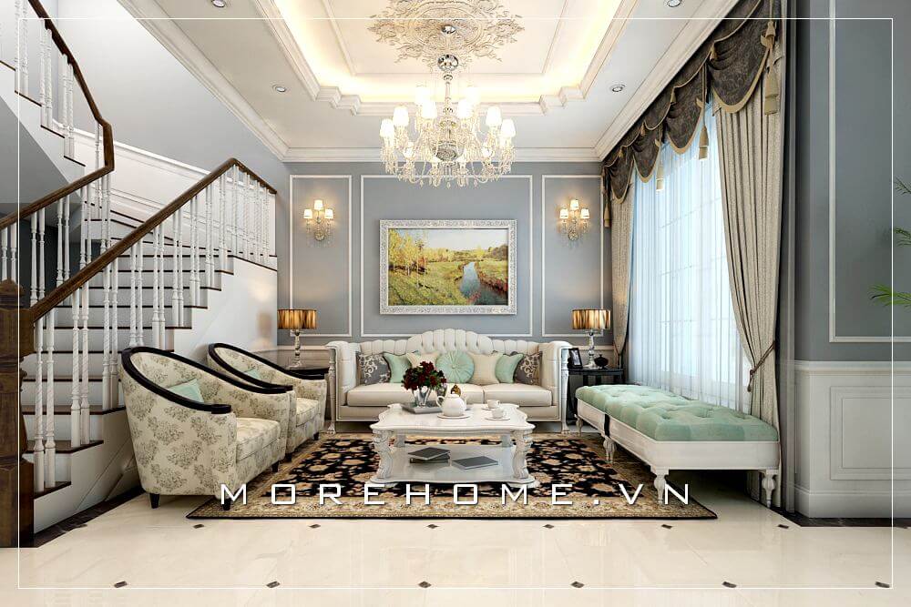 Sắp xếp nội thất phòng khách tân cổ điển đẹp, sang trọng cho không gian nhà biệt thự Thiết kế nội thất