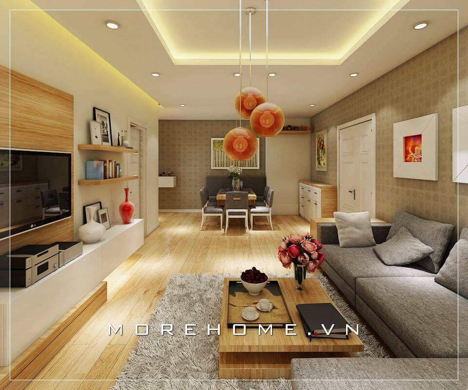 Trang trí phòng khách đơn giản với nội thất gỗ hiện đại tone màu nâu chủ đạo tạo nên không gian ấm cúng và sang trọng nhất Thiết kế phòng khách