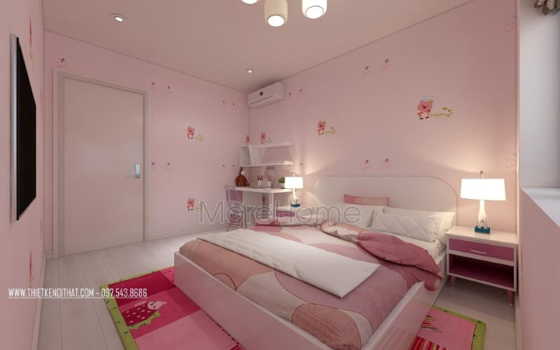 Thiết kế nội thất phòng ngủ con gái đẹp, sinh động, đáng yêu với tone hồng nhẹ nhàng, cuốn hút. Thiết kế nội thất
