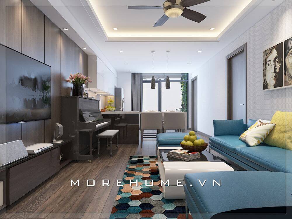 Với cách phối màu khéo léo từ sắc xanh nổi bật bạn sẽ tạo nên không gian phòng khách chung cư nhẹ nhàng, sang trọng Thiết kế nội thất biệt thự