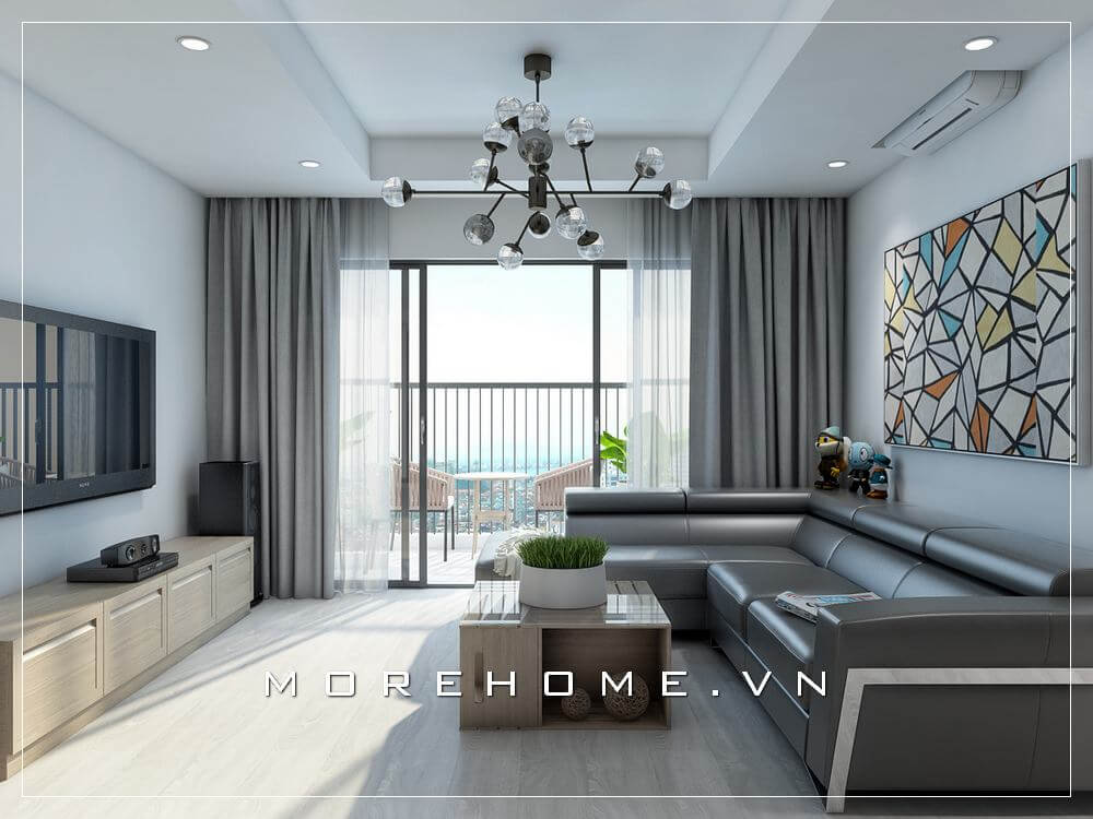 Trang trí phòng khách với nội thất gỗ hiện đại tone màu xám tạo cảm giác ấm cúng và thân hiện cho nhà chung cư Thiết kế nội thất biệt thự