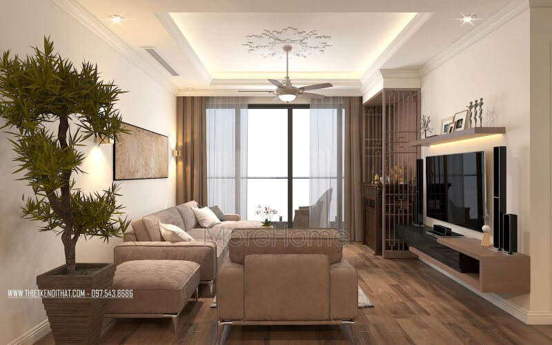 Thiết kế nội thất phòng khách chung cư hiện đại với gam màu nâu nhạt đầm ấm dễ chịu Liệt kê các mẫu thiết kế phòng khách hot nhất hiện nay