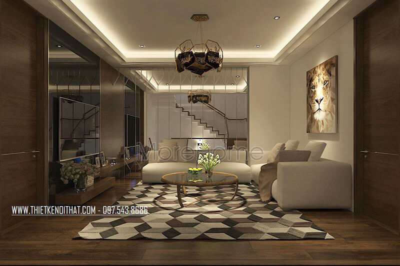 Phòng khách tầng 2 gia chủ lựa chọn tông màu kem sáng từ nội thất tạo sự tươi mới, thư giãn cho không gian tiếp khách cũng như nghỉ chân tiện nghi. Tổng hợp những mẫu thiết kế phòng khách sang trọng