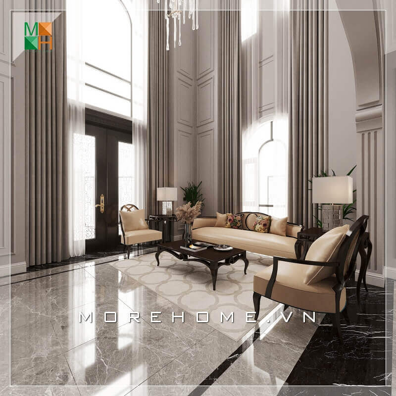 Với một không gian phòng khách nguy nga và rộng rãi thì mẫu bàn óc chó ghế sofa bọc da chân gỗ tự nhiên cao cấp là sự lựa chọn phù hợp nhất khiến căn phòng khách trở nên sang trọng và đẳng cấp hơn bao giờ hết. Ấn tượng các mẫu bố trí phòng khách sang trọng tiện nghi