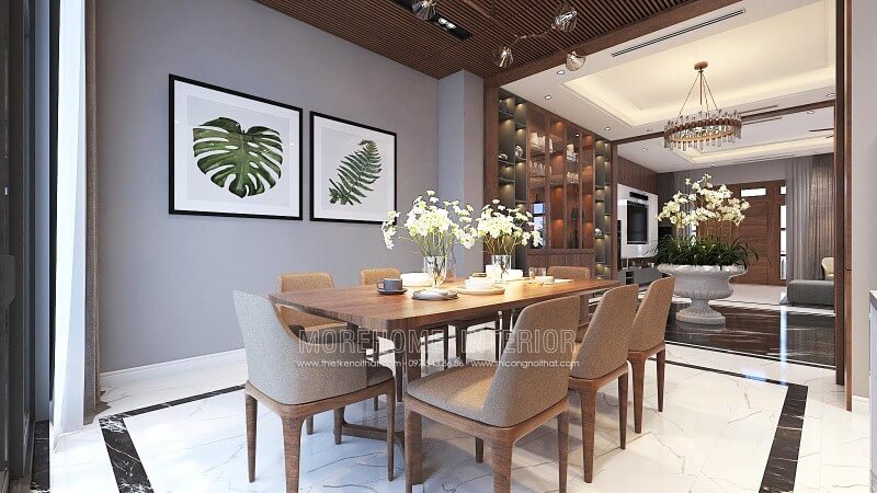 Bàn ăn gỗ óc chó nguyên khối cao cấp với đường vân đẹp mắt, sắc trầm độc đáo đang trở thành xu hướng trang trí phòng ăn ấn tượng nhất hiện nay. thiết kế biệt thự