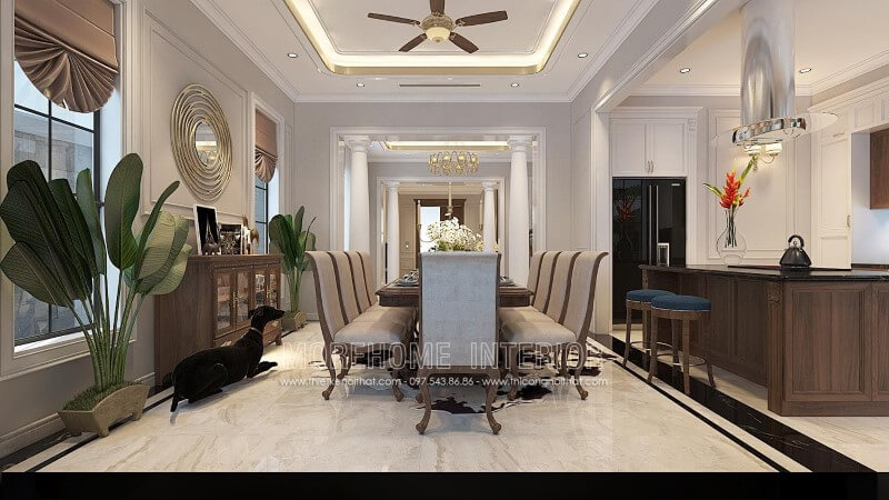 Thiết kế bàn ăn gỗ óc chó 10 ghế đẹp cho phòng ăn nhà biệt thự thiết kế biệt thự