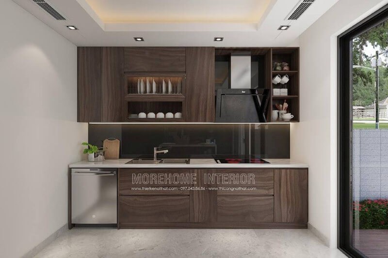 Đá ốp bếp tự nhiên màu trắng đẹp, bền cho không gian phòng khách hiện đại.
