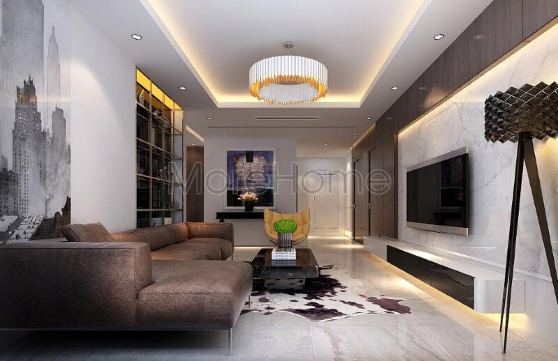 Sự kết hợp hài hòa giữa các tone màu sắc với nội thất phòng khách chung cư đã mang lại cho gia chủ một không gian tiếp khách sang trọng và tinh tế hơn Thiết kế phòng bếp tại Hà Nội