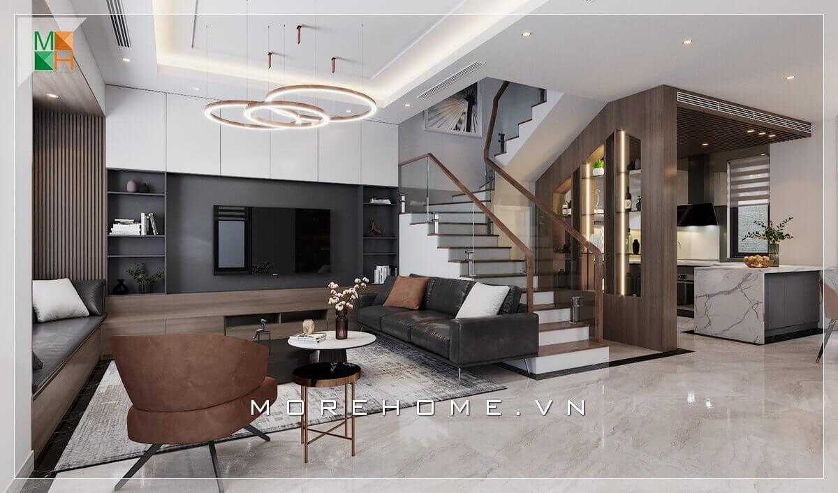Thiết kế nội thất phòng khách đẹp theo phong cách hiện đại, cao cấp. Thiết kế phòng bếp tại Hà Nội