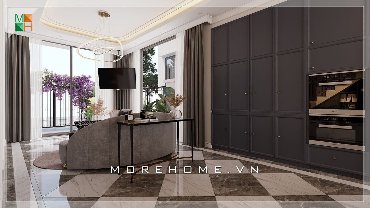 Ánh sáng trong thiết kế nội thất rất quan trọng. Hãy tận dụng nguồn ánh sáng tự nhiên để tạo nên không gian sáng sủa, không khí thoải mái cho phòng khách. Có thể thay thế cửa gỗ và tường thông thường bằng cửa kính để đón ánh sáng thiên nhiên cho phòng khách của bạn Thiết kế phòng khách tại Hà Nội