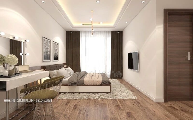 Thiết kế nội thất phòng ngủ hiện đại, cảm giác trẻ trung và sang trọng cùng với sự thoải mái.